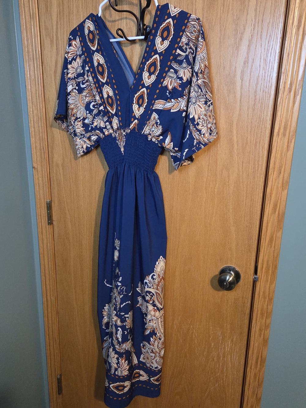 NORA Navy Floral Maxi Dress with Cream and Brown Motif